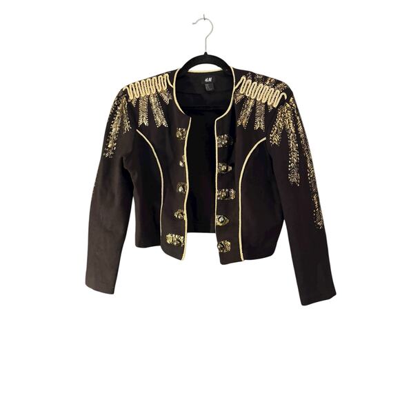 Vintage H&M Military Style Cropped Jacket M Band Jacket Embroidery Decorative - Picture 1 of 11
